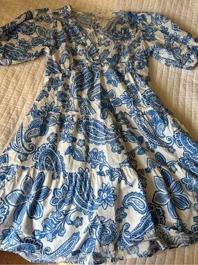 MELLODAY Blue and White Floral Paisley Women’s Dress